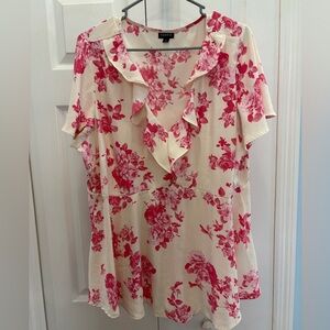Floral babydoll top with ruffle v-neckline